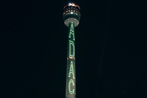 ADAC TV tower projection - laser projection, brand display