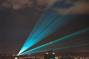 Outdoor laser over Lake Constance